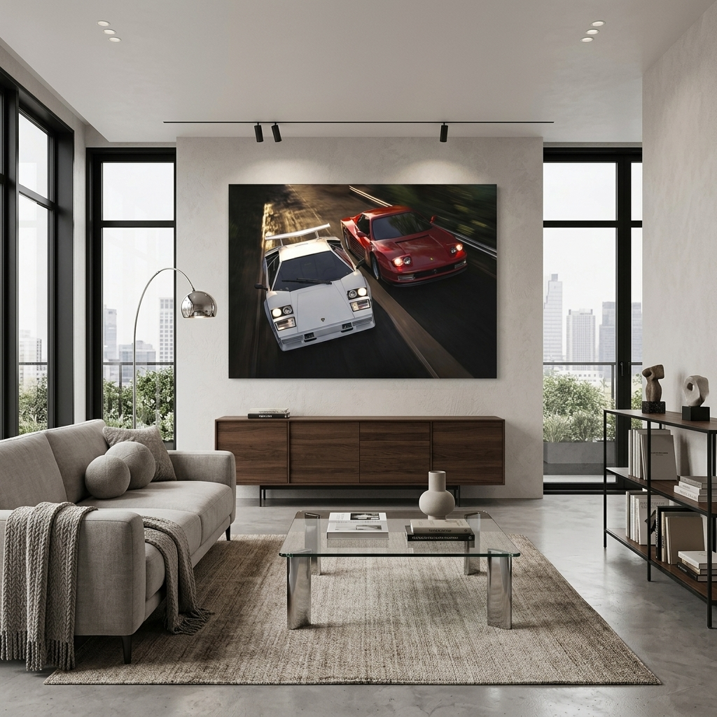 Ferrari Testarossa vs Lamborghini Countach Canvas Wall Art Print