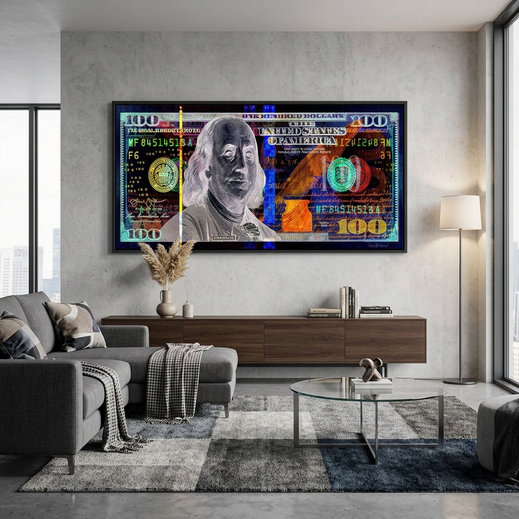 100 dollars multicolor inversion Inspirational Canvas Wall Art Print