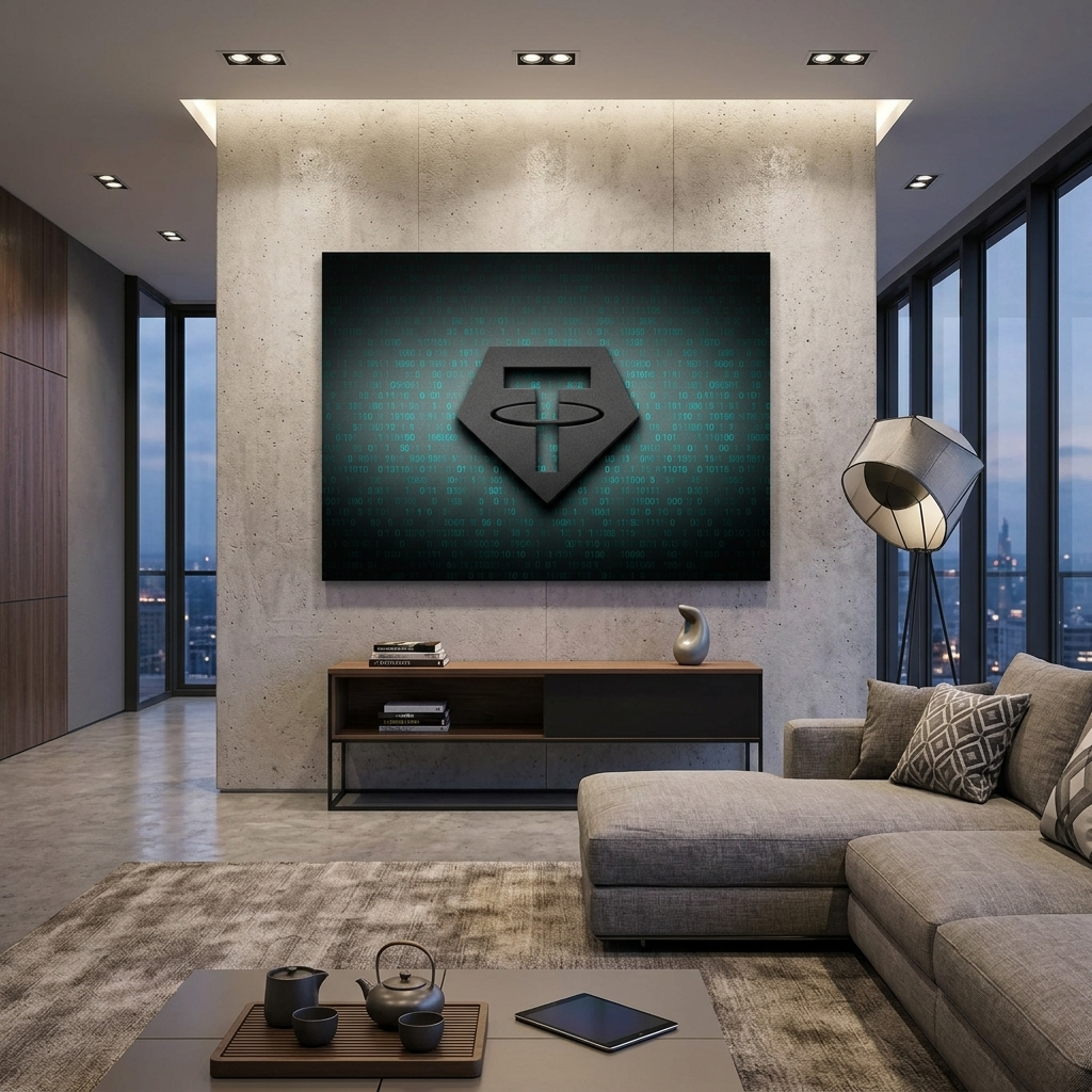 Tezer USDT logo binary code Inspirational Canvas Wall Art Print