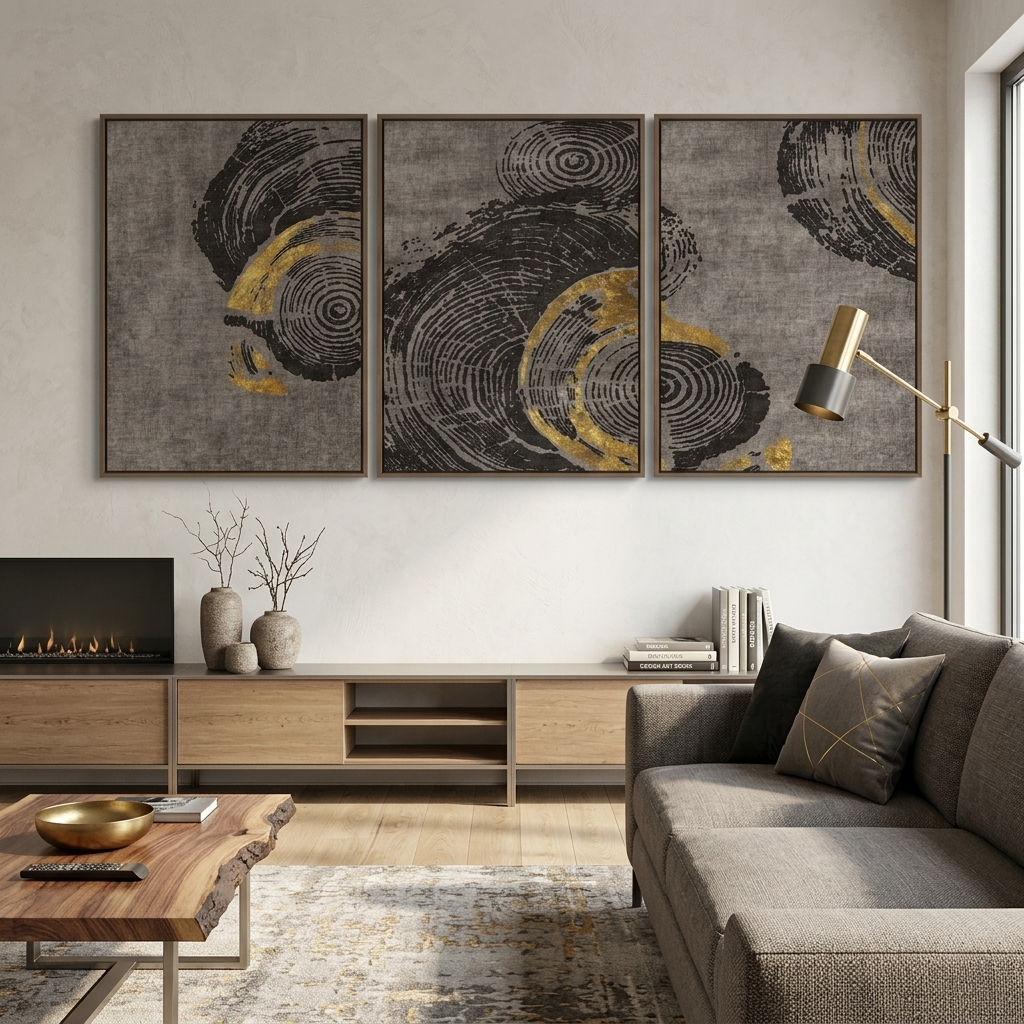 Modular abstract gray wood grain pattern Multi Panel Canvas Wall Art Print