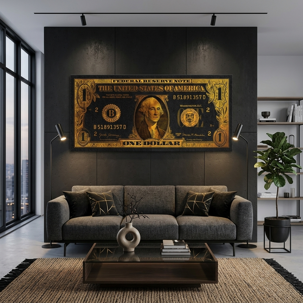 Inspirational Canvas Wall Art Print One dollar in gold color