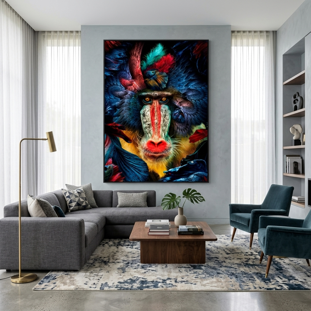 Interior Monkey, birds and fish Canvas Wall Art Print
