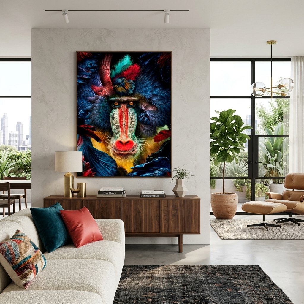 Interior Monkey, birds and fish Canvas Wall Art Print