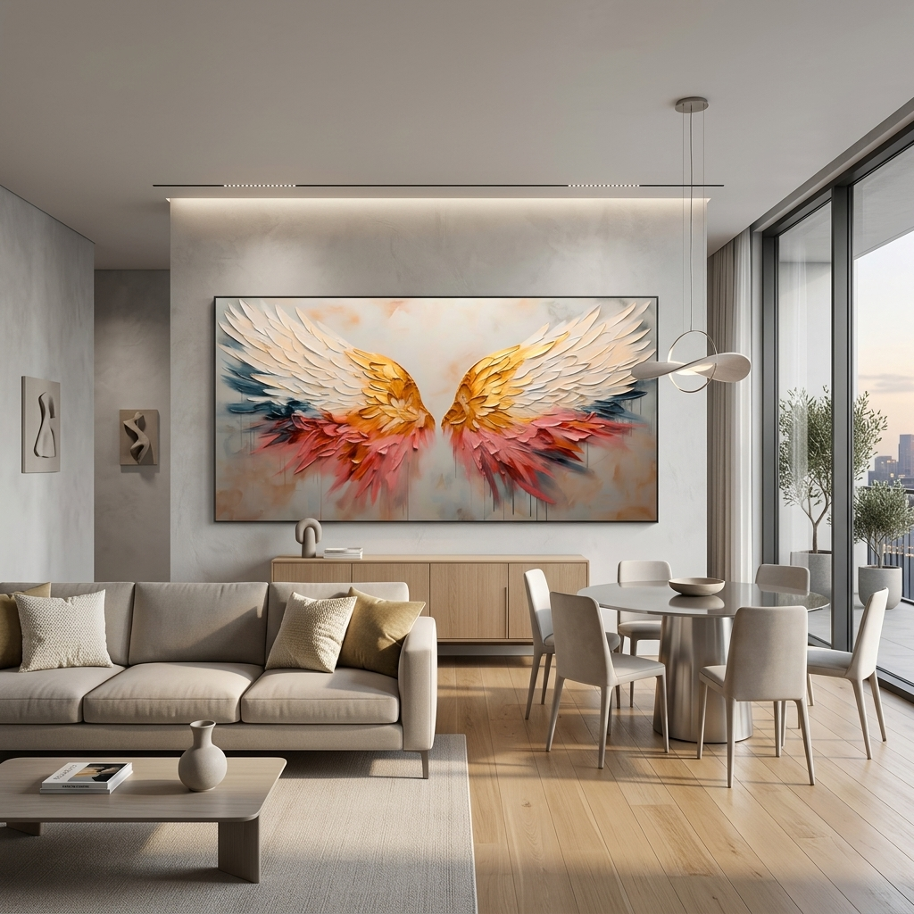 Golden Phoenix Wings Abstract Canvas Wall Art