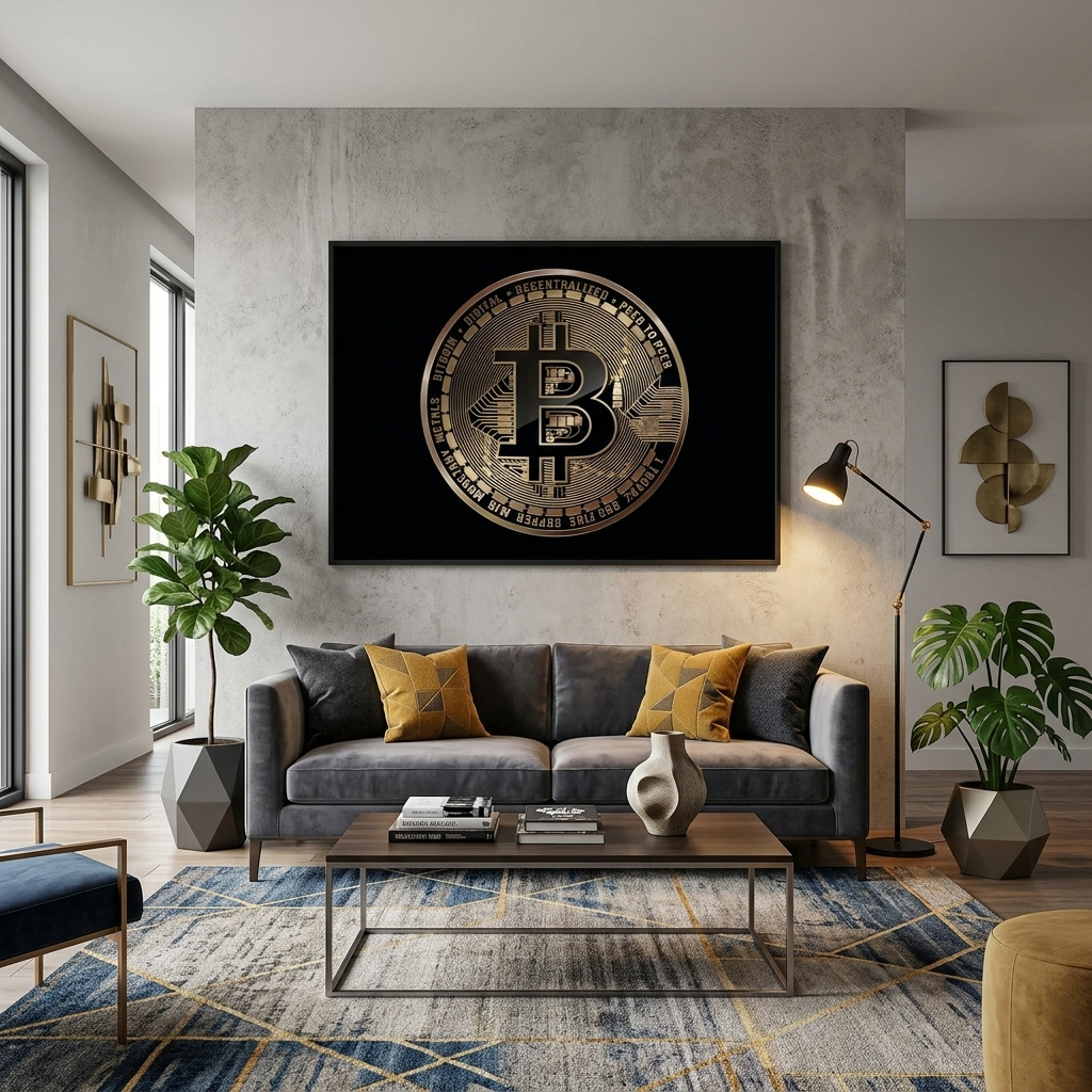 Bitcoin gold coin on a black background Inspirational Canvas Wall Art Print