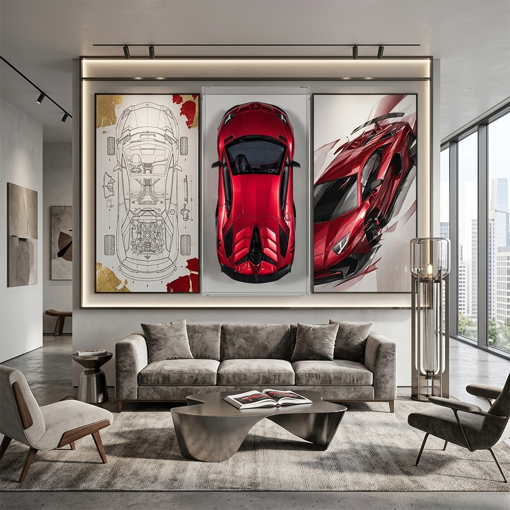 The car is a cherry red Lamborghini Canvas Wall Art Print