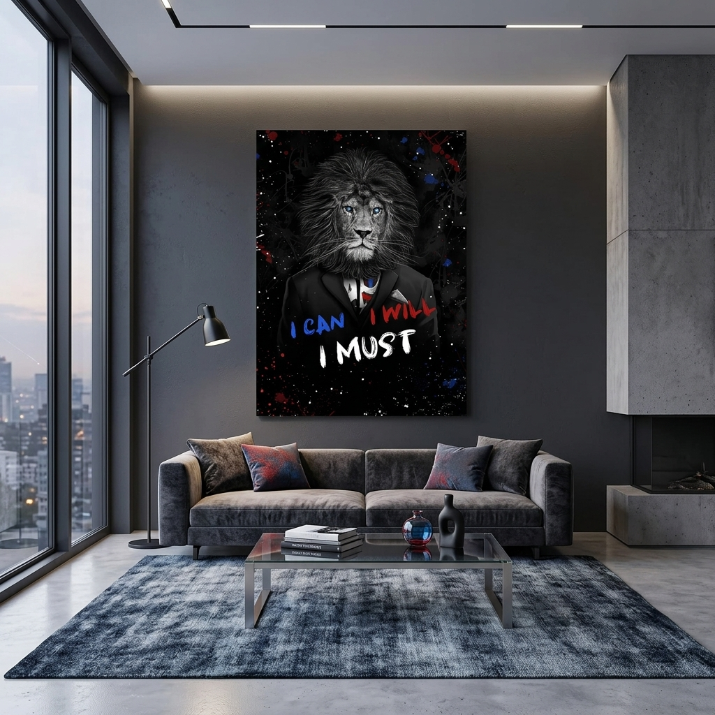 Lion I can, I will, I must, Motivational Canvas Wall Art Print