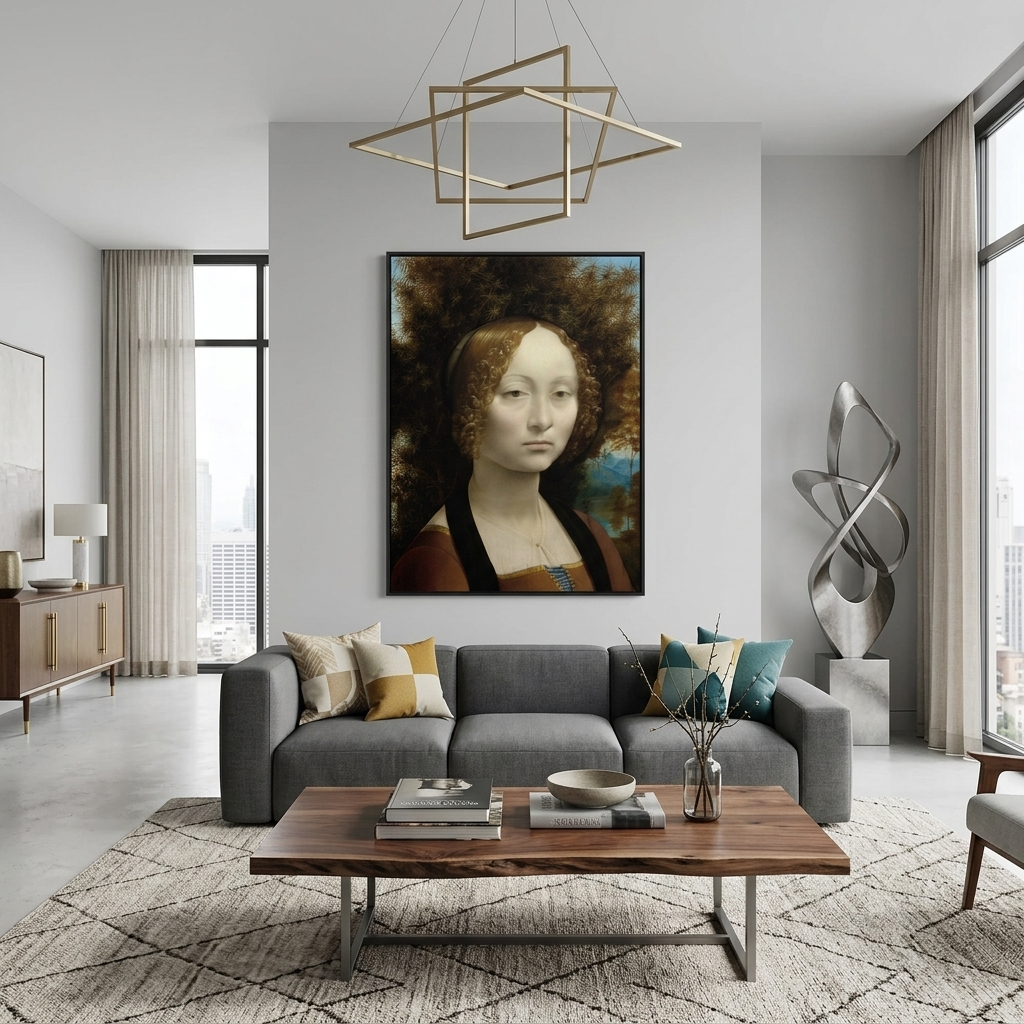 Portrait of Ginevra de Benci by Leonardo da Vinci Reproduction Canvas Wall Art Print