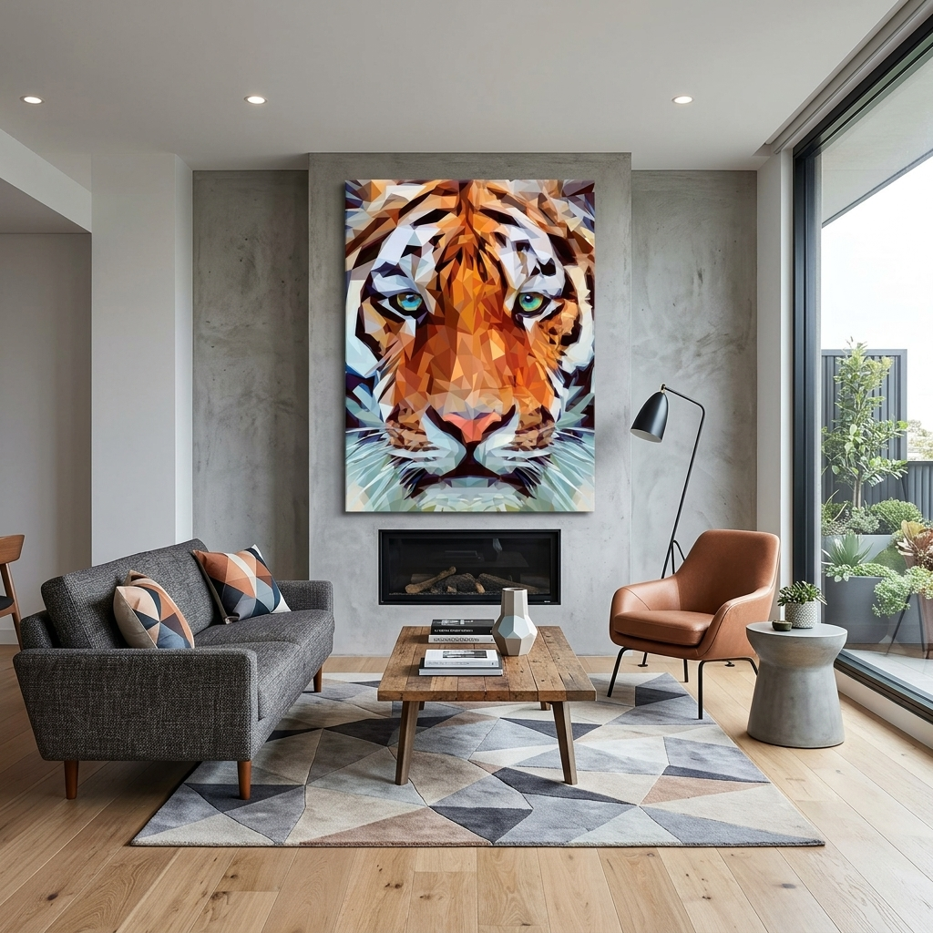 Strong lion geometric Canvas Wall Art Print