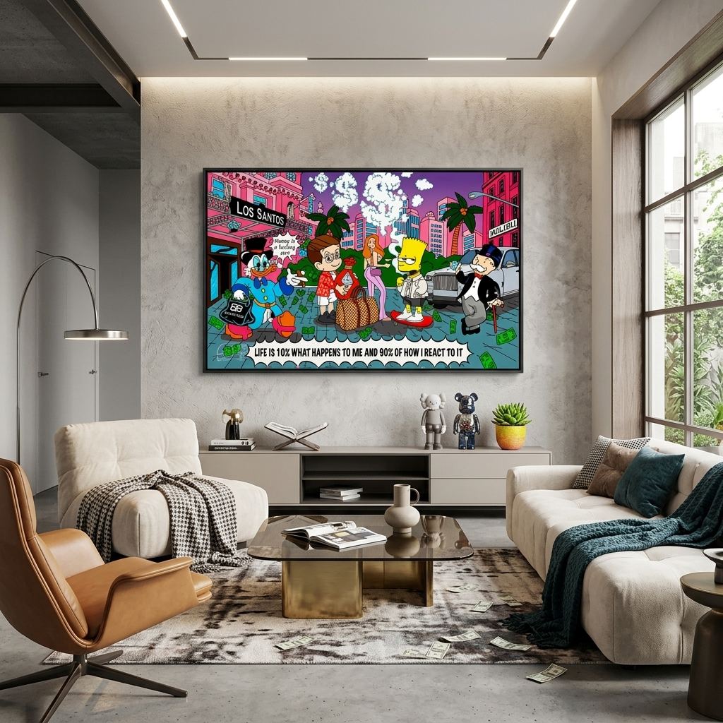 Scrooge, Bart Simson, Alec Monopoly and their friends Inspirational Canvas Wall Art Print