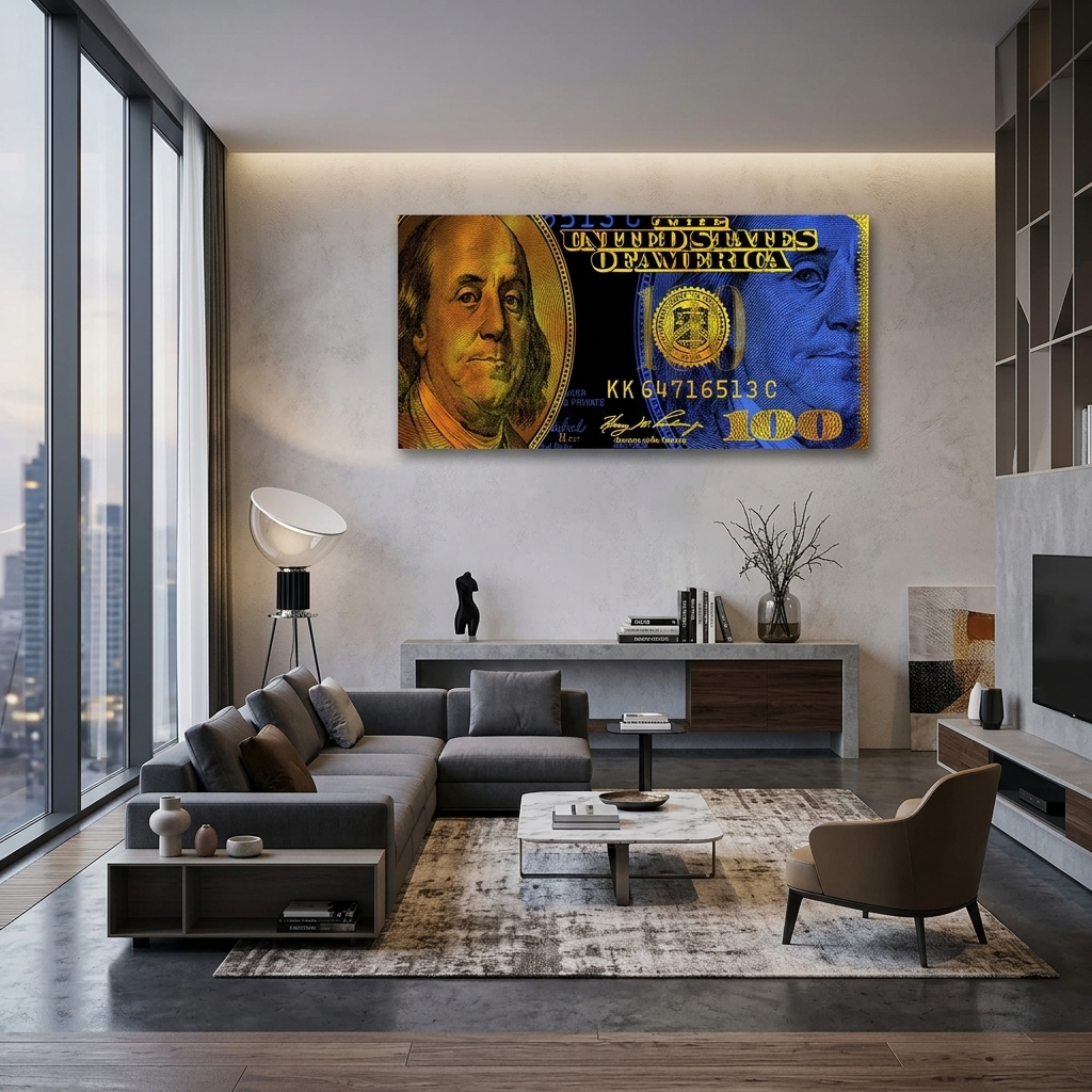 Inspirational Canvas Wall Art Print 100 dollars blue and gold