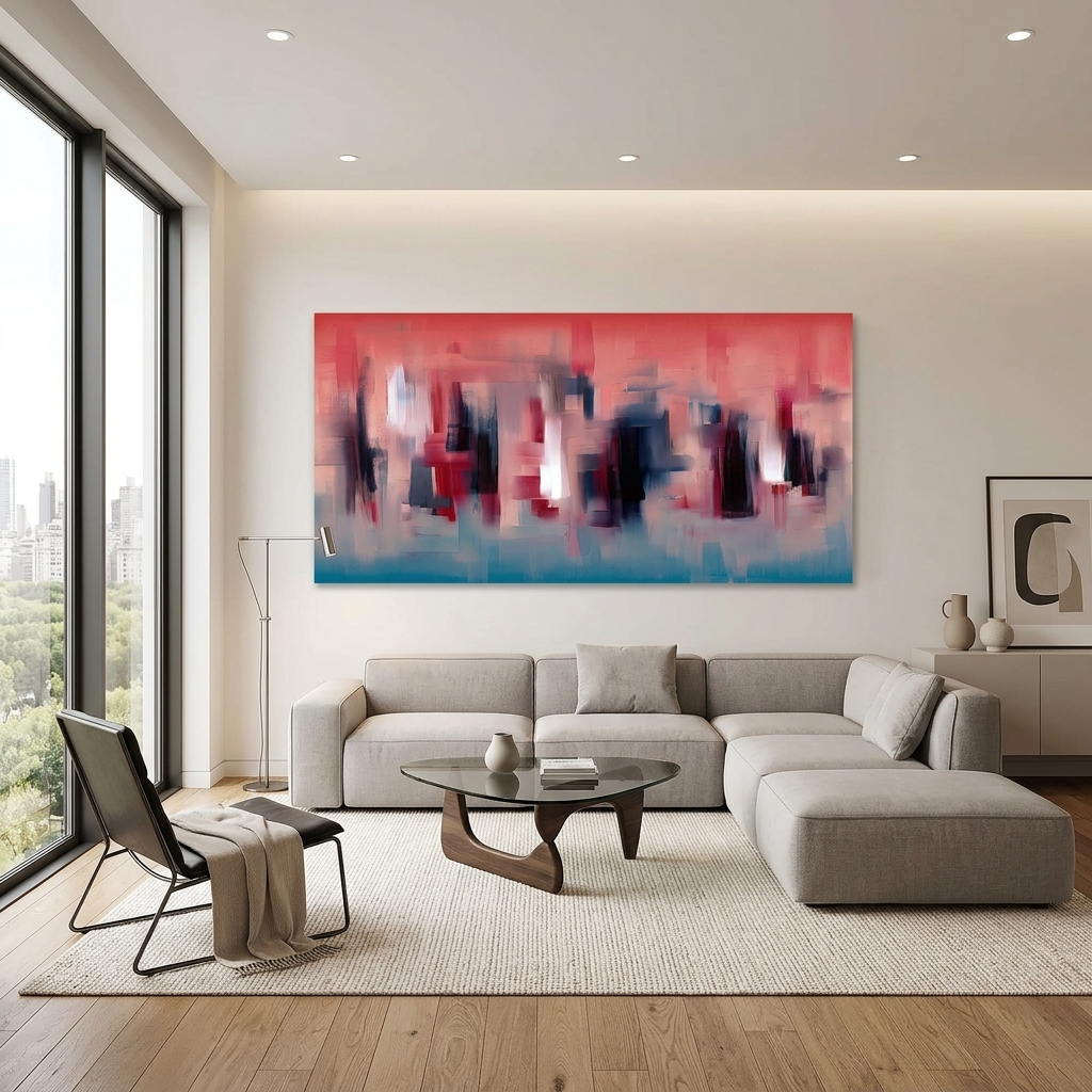 Red and blue abstract with dark details Abstraction Canvas Wall Art Print