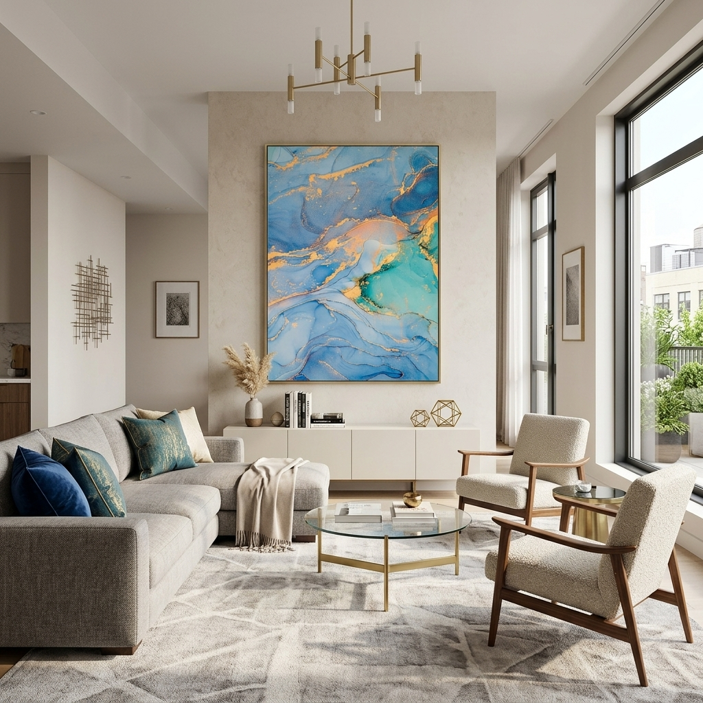 Gold and blue Abstraction Canvas Wall Art Print