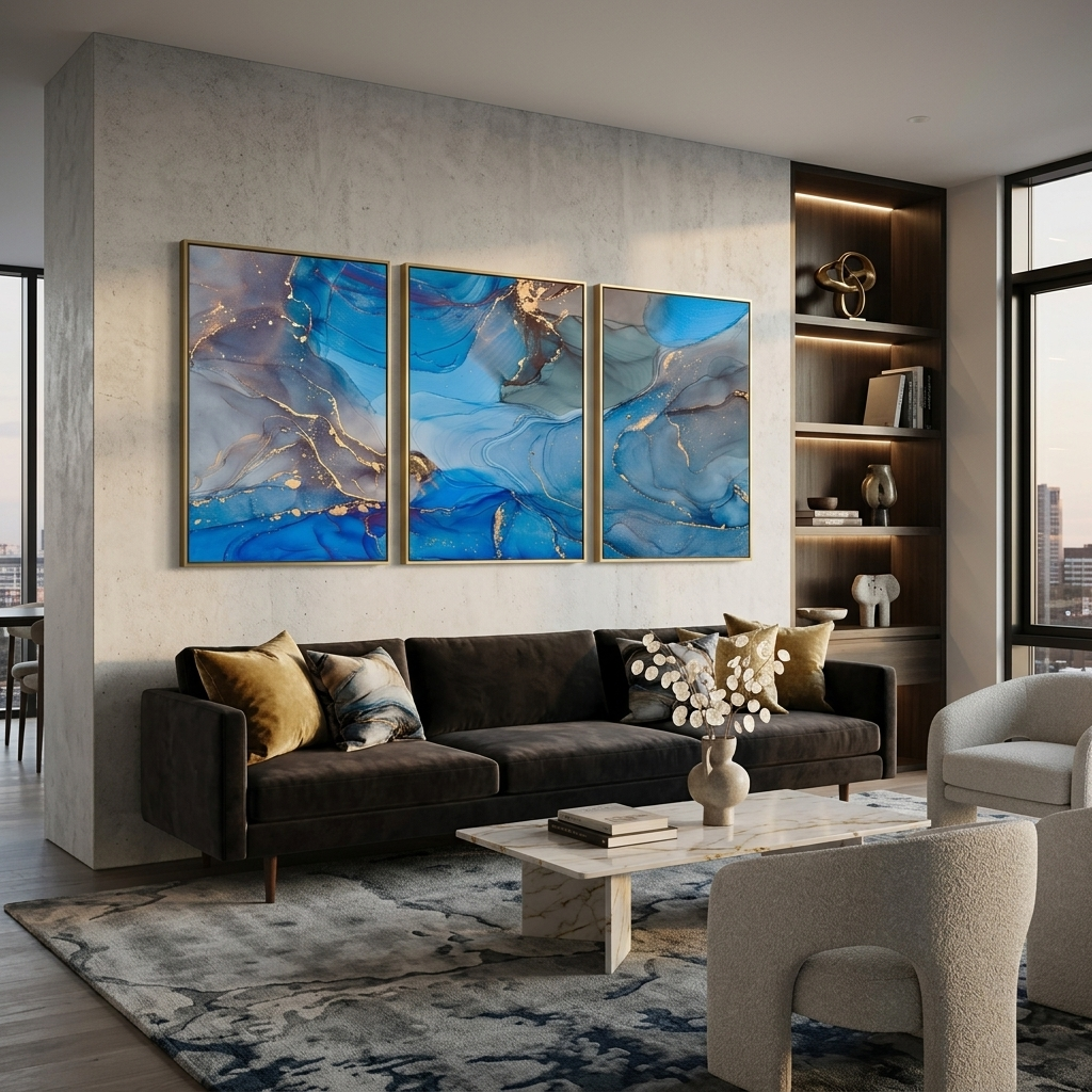 Modular gray-blue abstract Multi Panel Canvas Wall Art Print