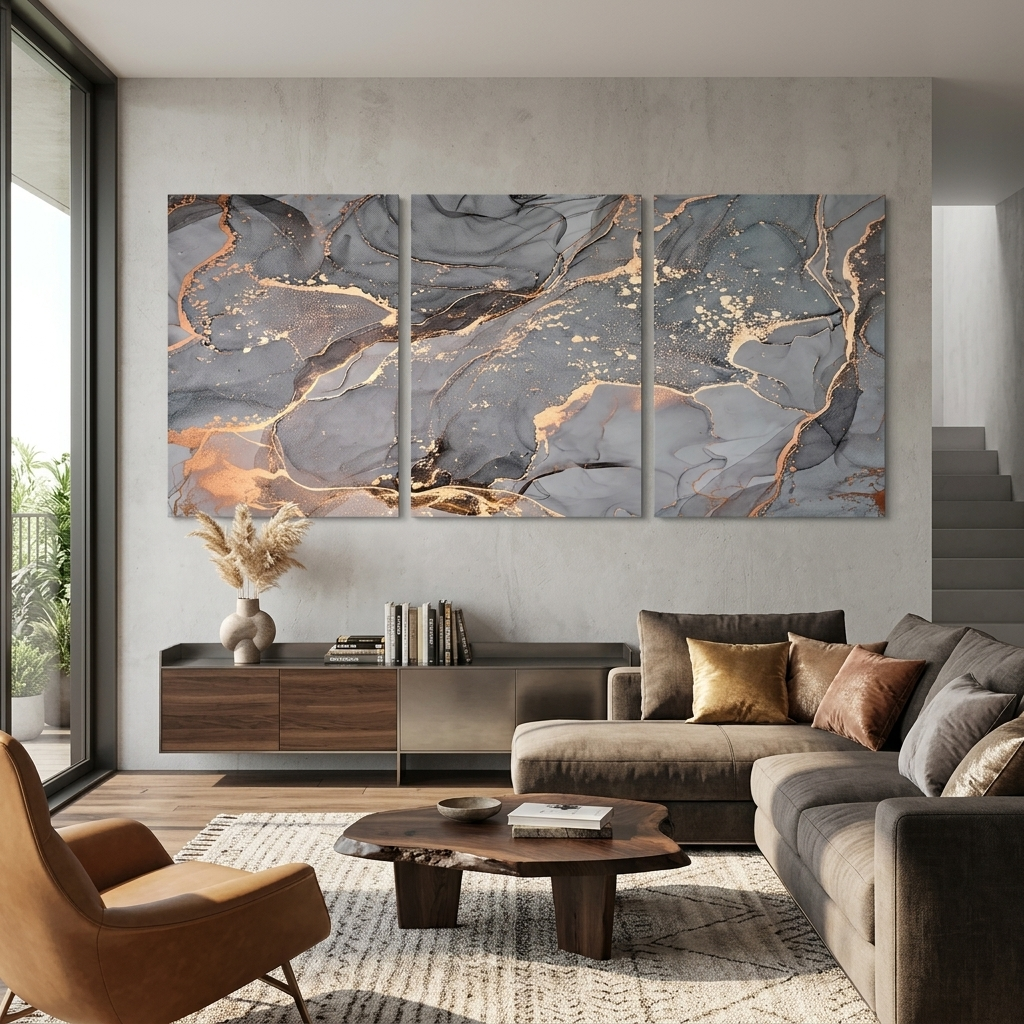 Modular gray-gold abstract Multi Panel Canvas Wall Art Print