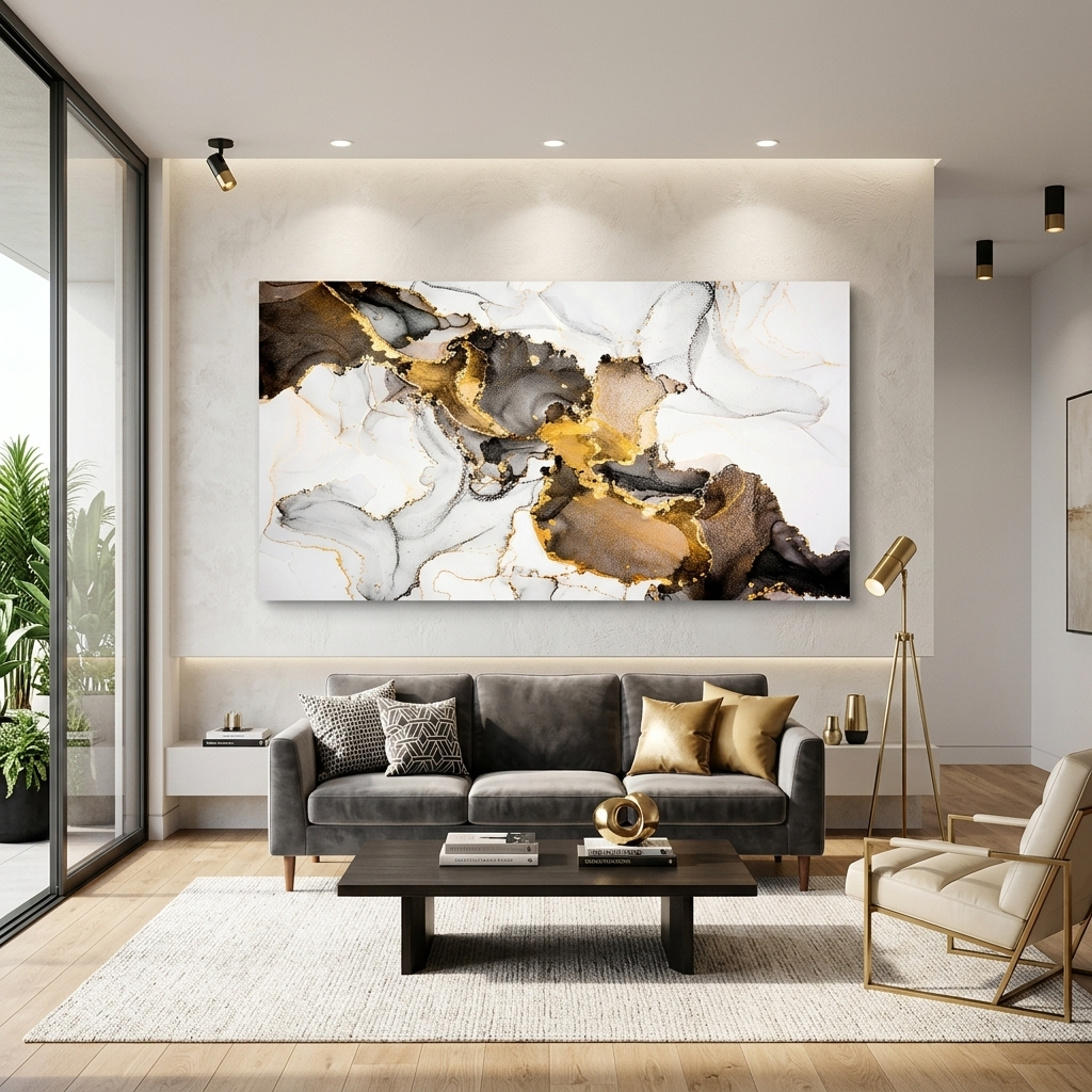 Marble abstract in brown and gold colors Abstraction Canvas Wall Art Print