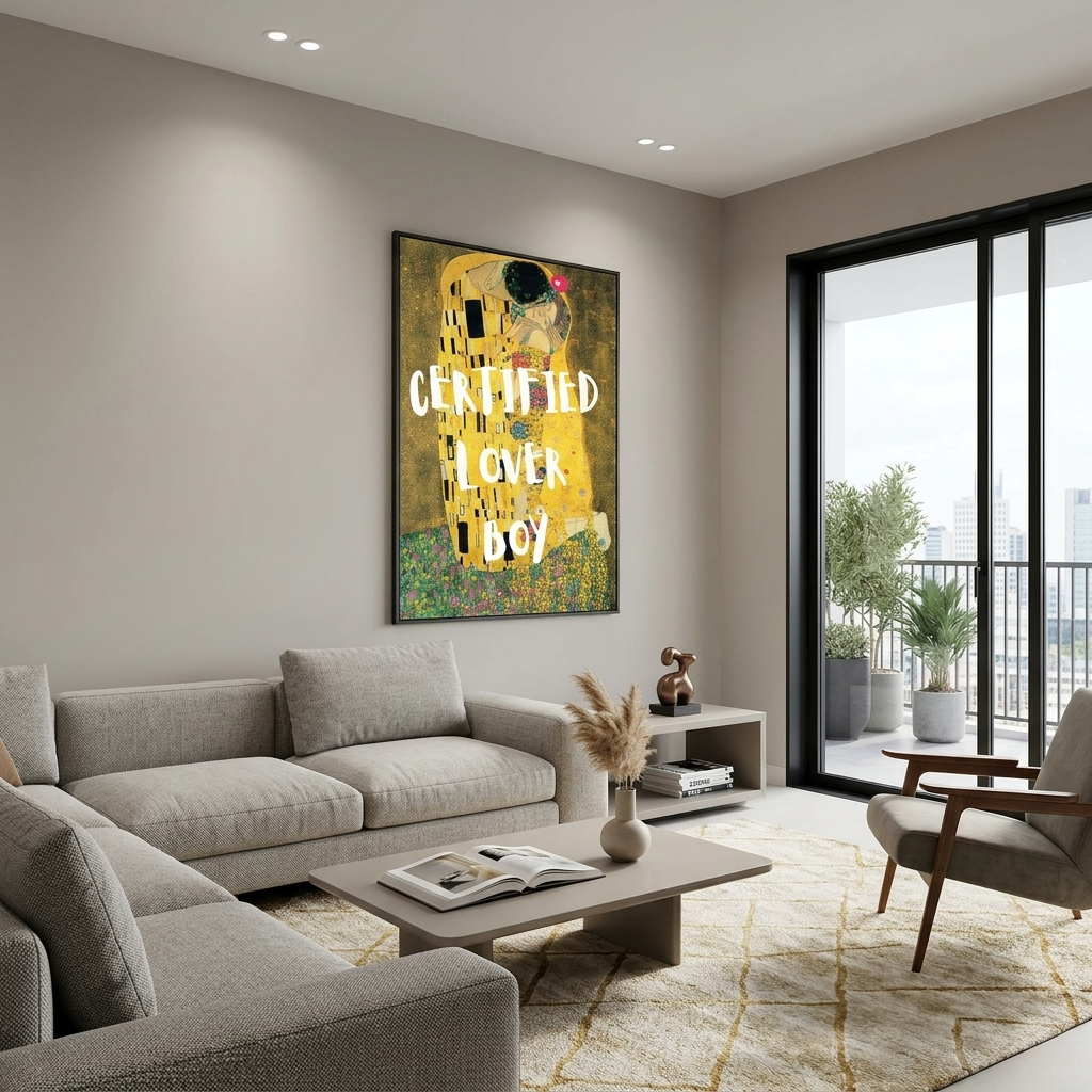 Canvas Wall Art Print The Kiss. Certified Lover Boy