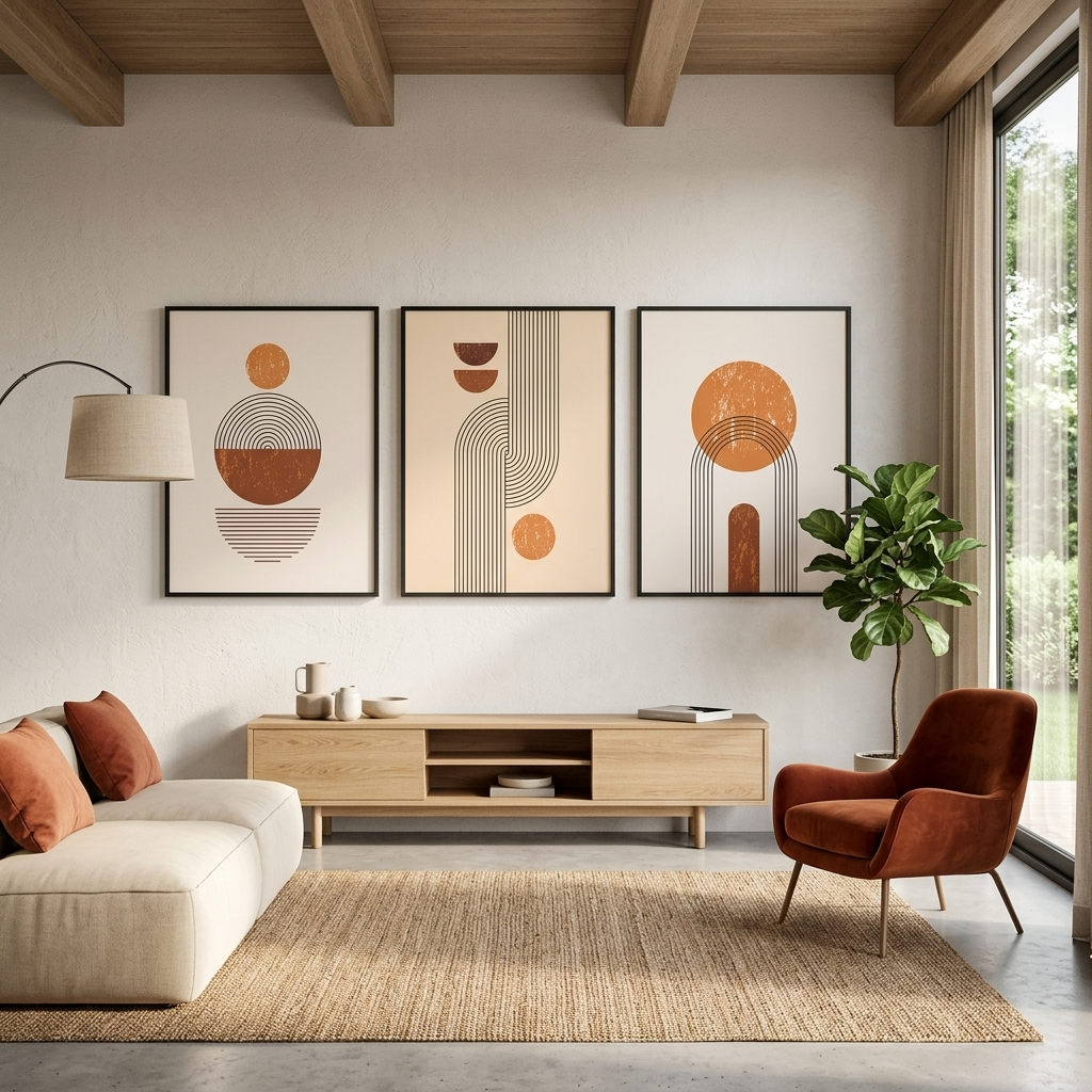 Modular beige and mustard figures Multi Panel Canvas Wall Art Print