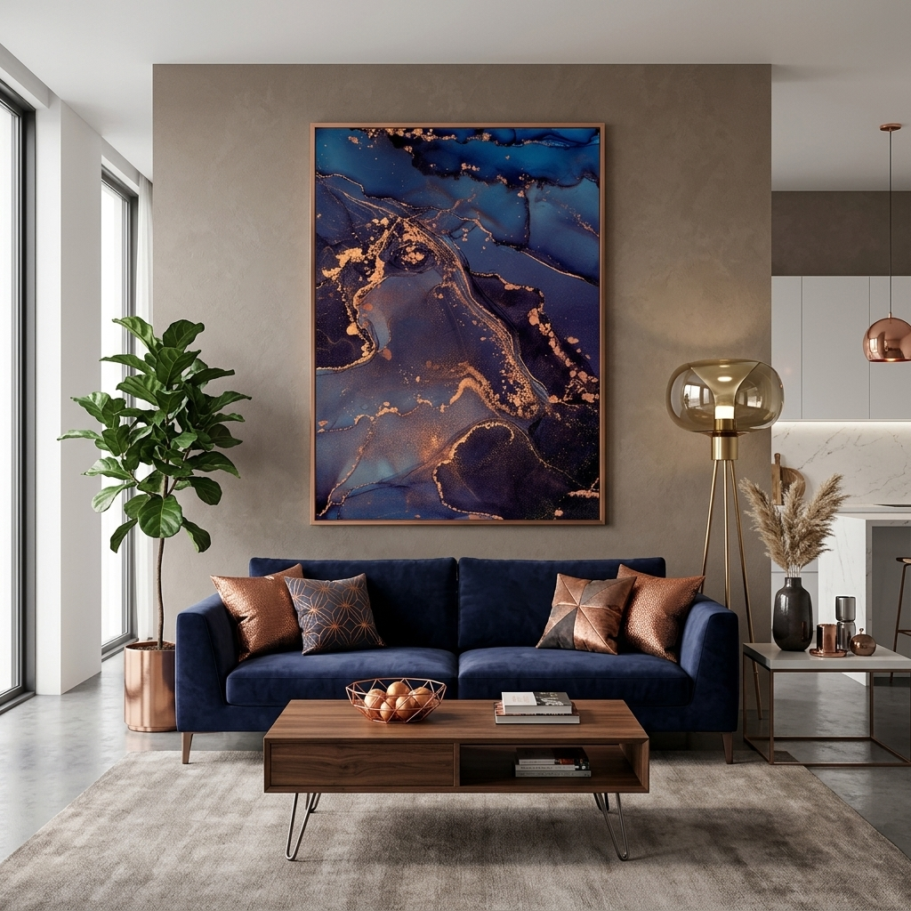 Navy-black with a touch of gold Abstraction Canvas Wall Art Print