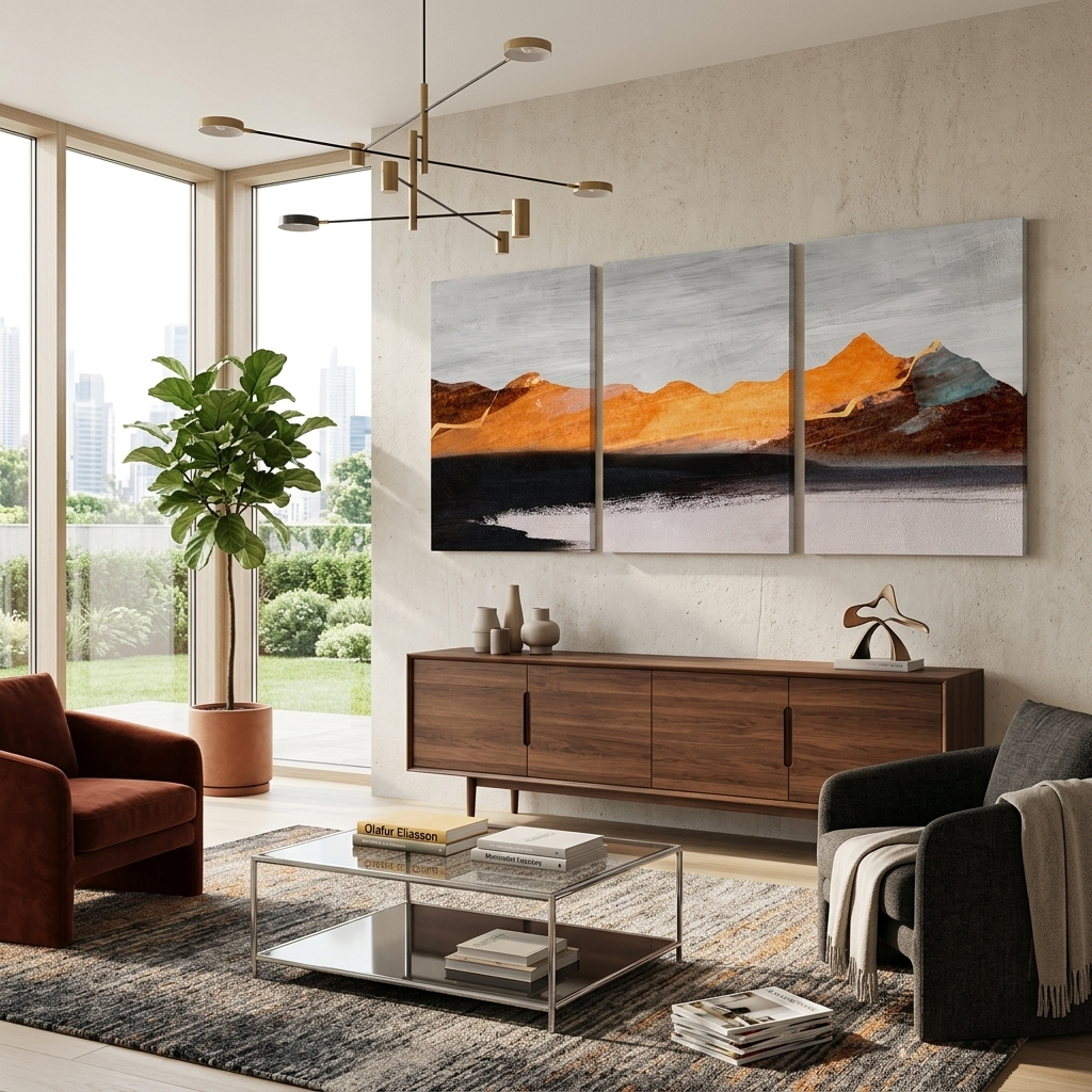 Modular orange-gray abstract Multi Panel Canvas Wall Art Print