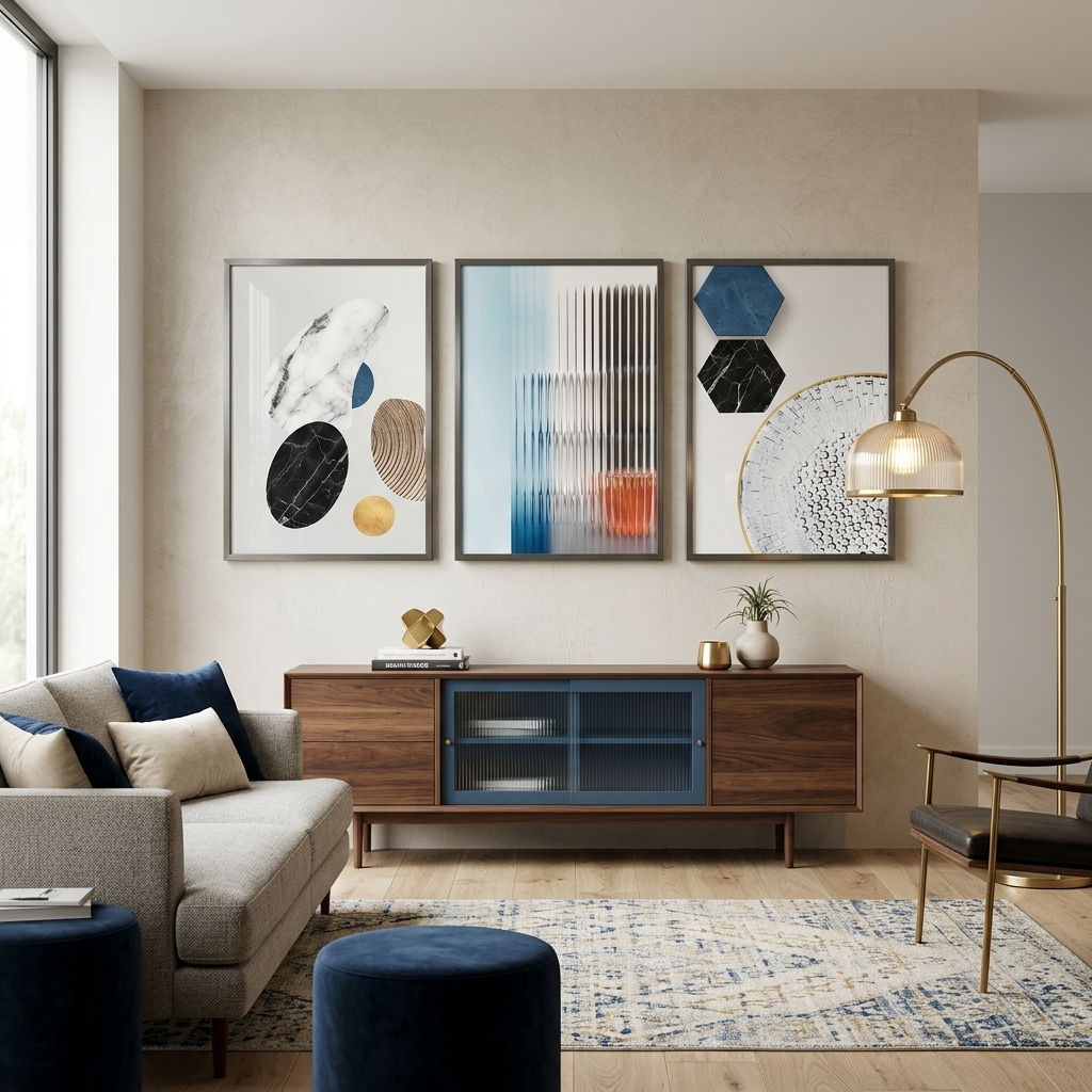 Multi Panel Canvas Wall Art Print Abstraction with geometric marble figures