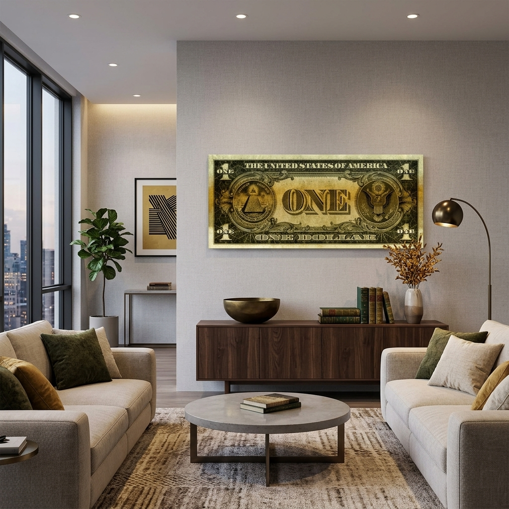 Designer One Dollar gold Inspirational Canvas Wall Art Print