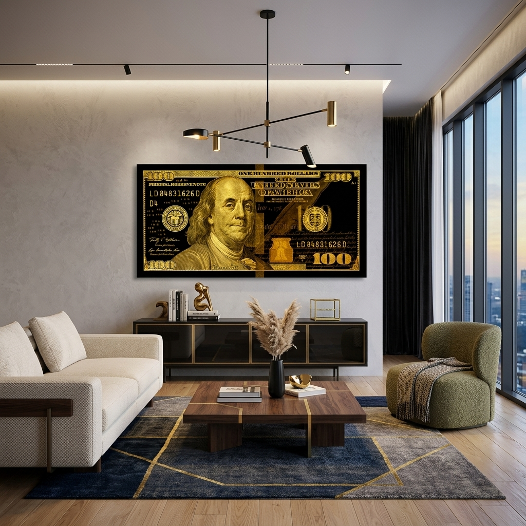 100 dollars black and yellow Inspirational Canvas Wall Art Print
