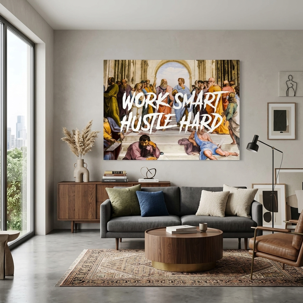 Philosophers Work smart hustle hard Motivational Canvas Wall Art Print