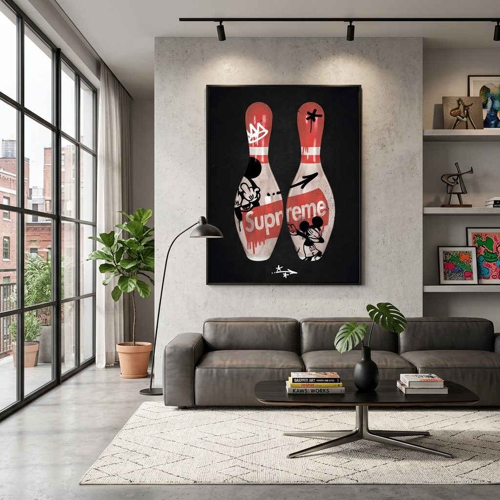 Bowling pin Mickey Canvas Wall Art Print