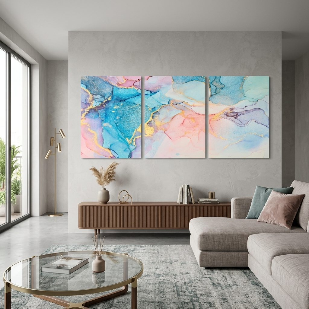 Modular powdery turquoise abstract Multi Panel Canvas Wall Art Print