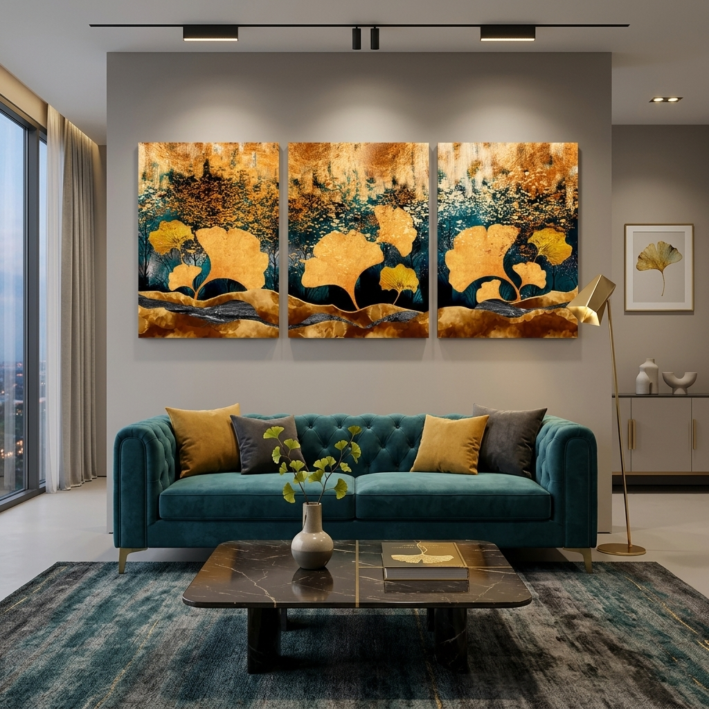 Modular yellow-gold abstract Multi Panel Canvas Wall Art Print