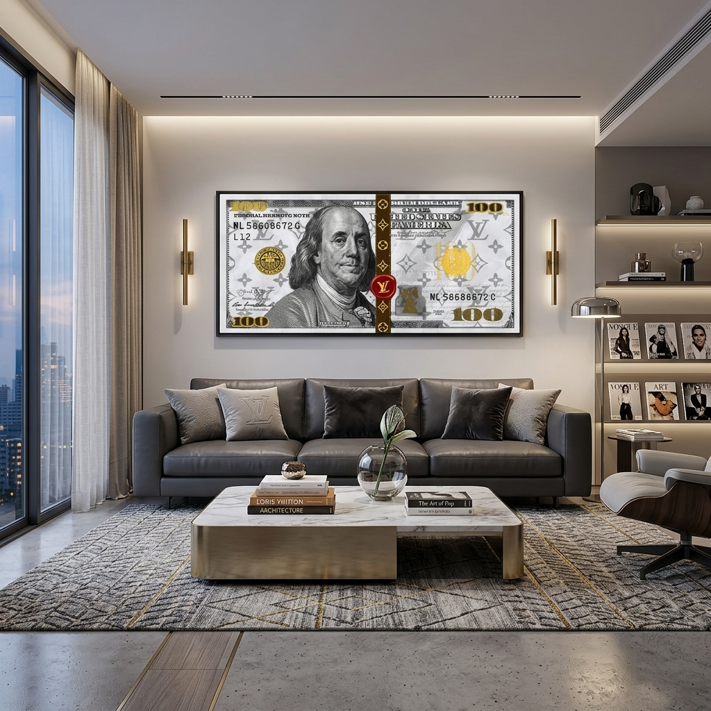 100 dollars White Franklin LV white Inspirational Canvas Wall Art Print