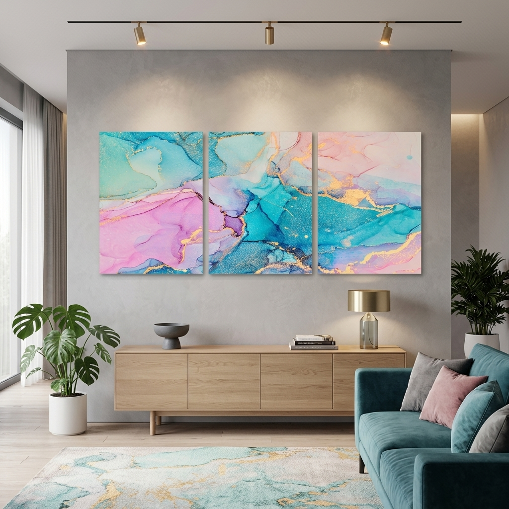 Modular turquoise-powder abstract Multi Panel Canvas Wall Art Print