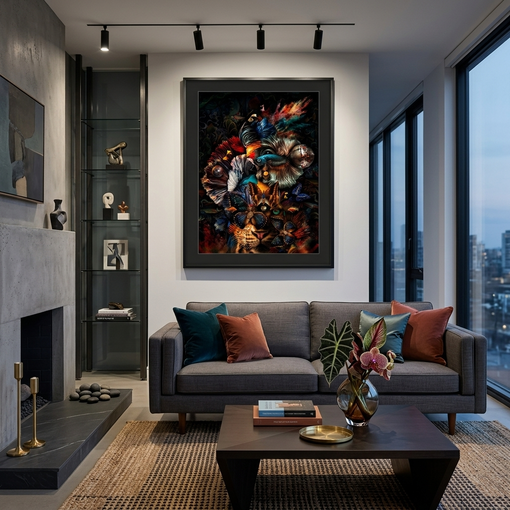 Interior Tigress, butterflies and fish Canvas Wall Art Print