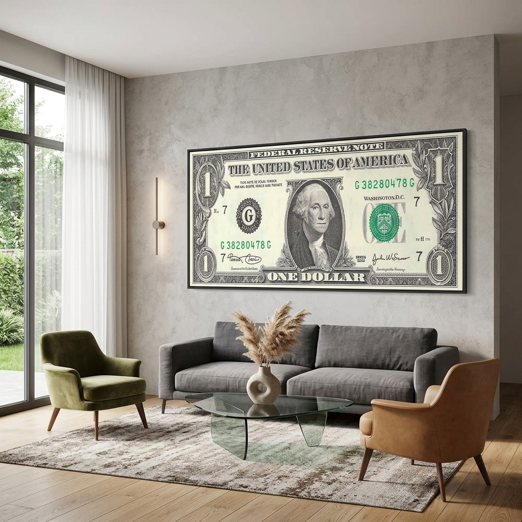 1 dollar black and white Inspirational Canvas Wall Art Print
