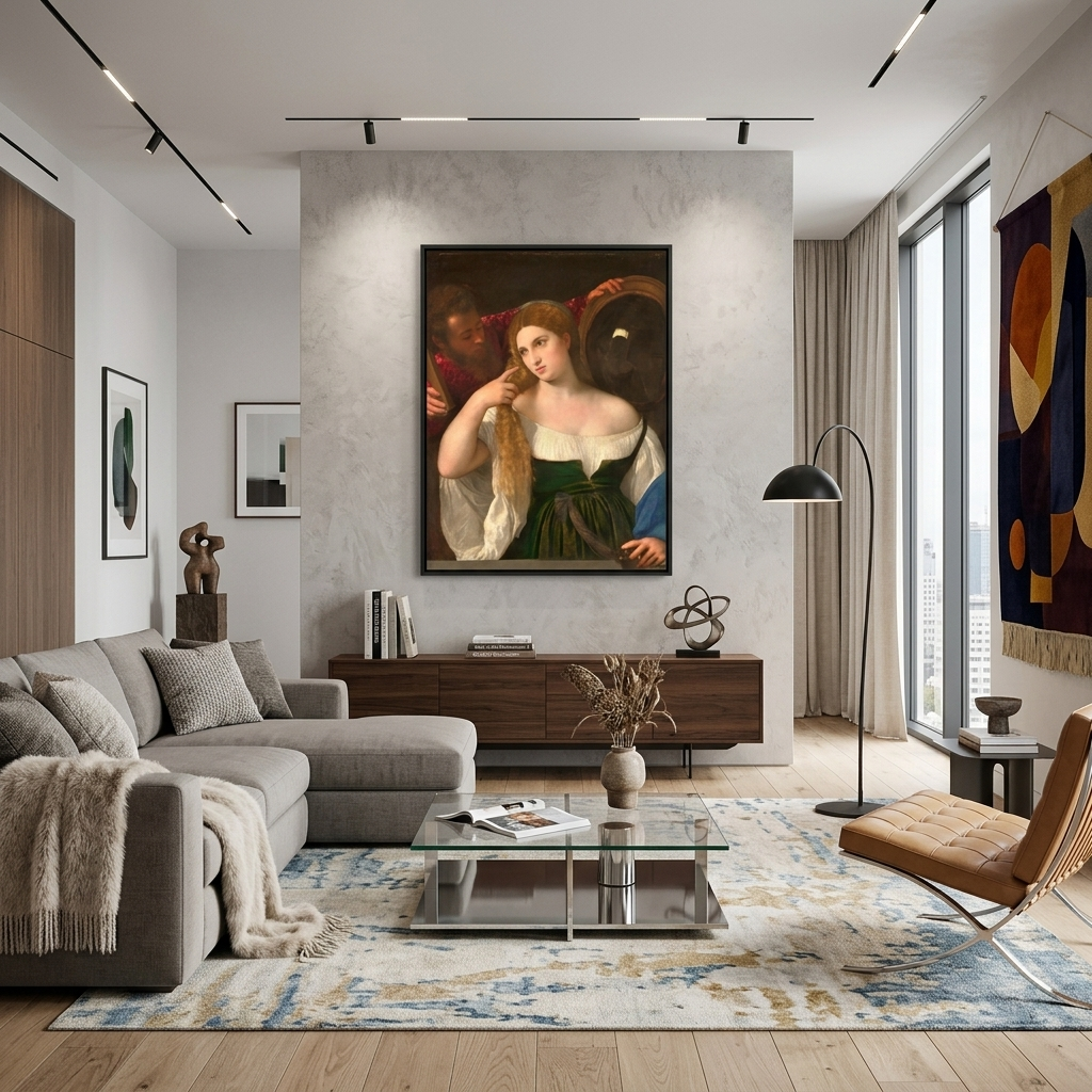Woman in front of the mirror Titian Reproduction Canvas Wall Art Print