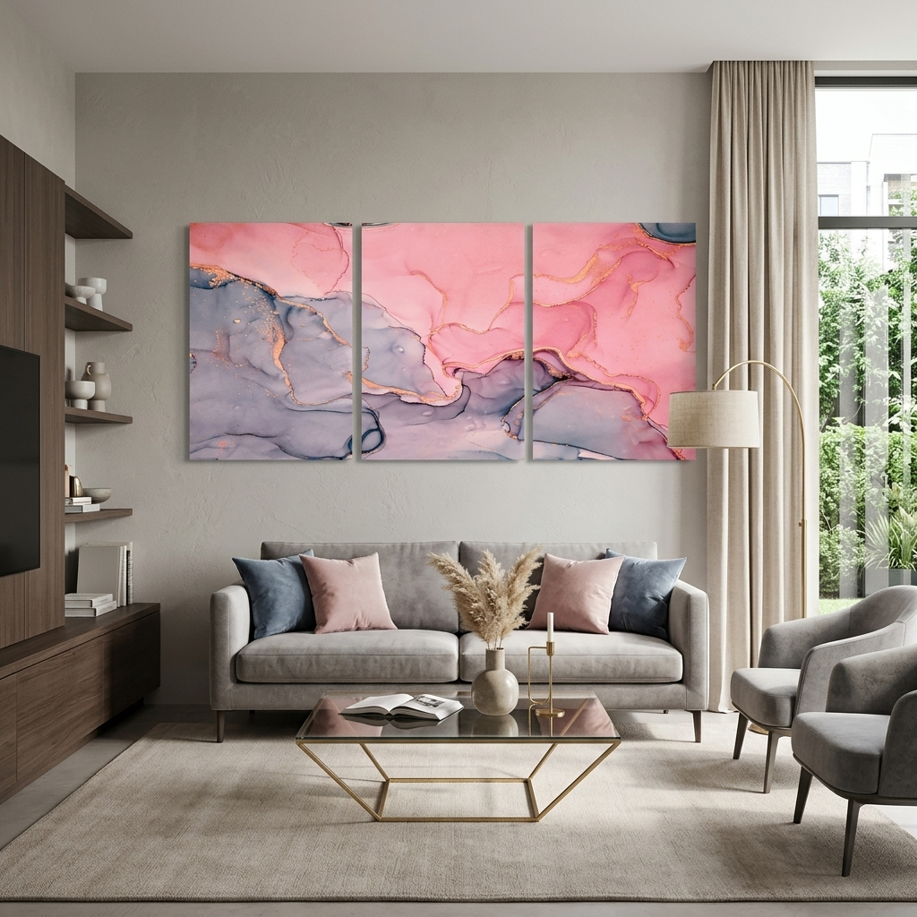 Modular abstract gray and pink Multi Panel Canvas Wall Art Print