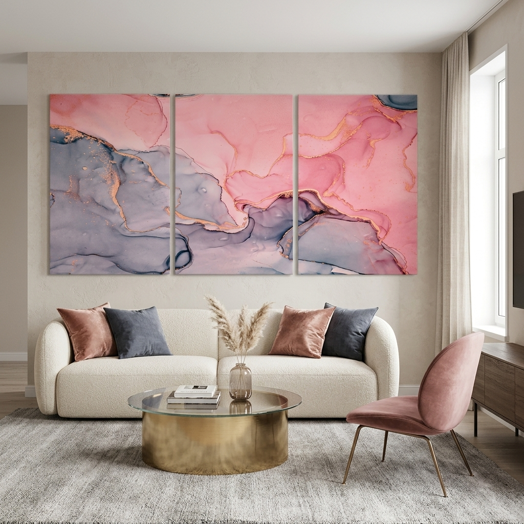 Modular abstract gray and pink Multi Panel Canvas Wall Art Print