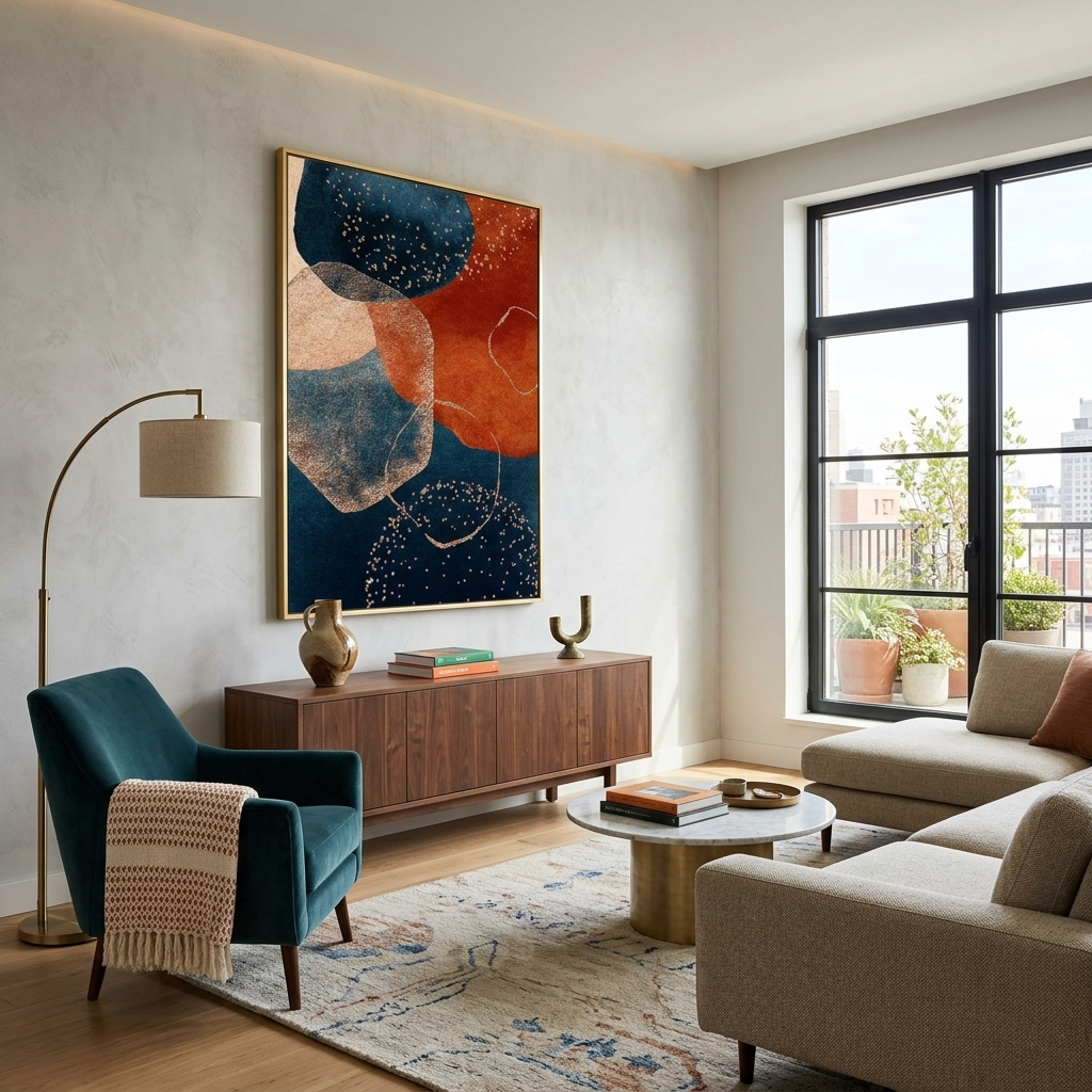 Blue with burgundy tones Abstraction Canvas Wall Art Print