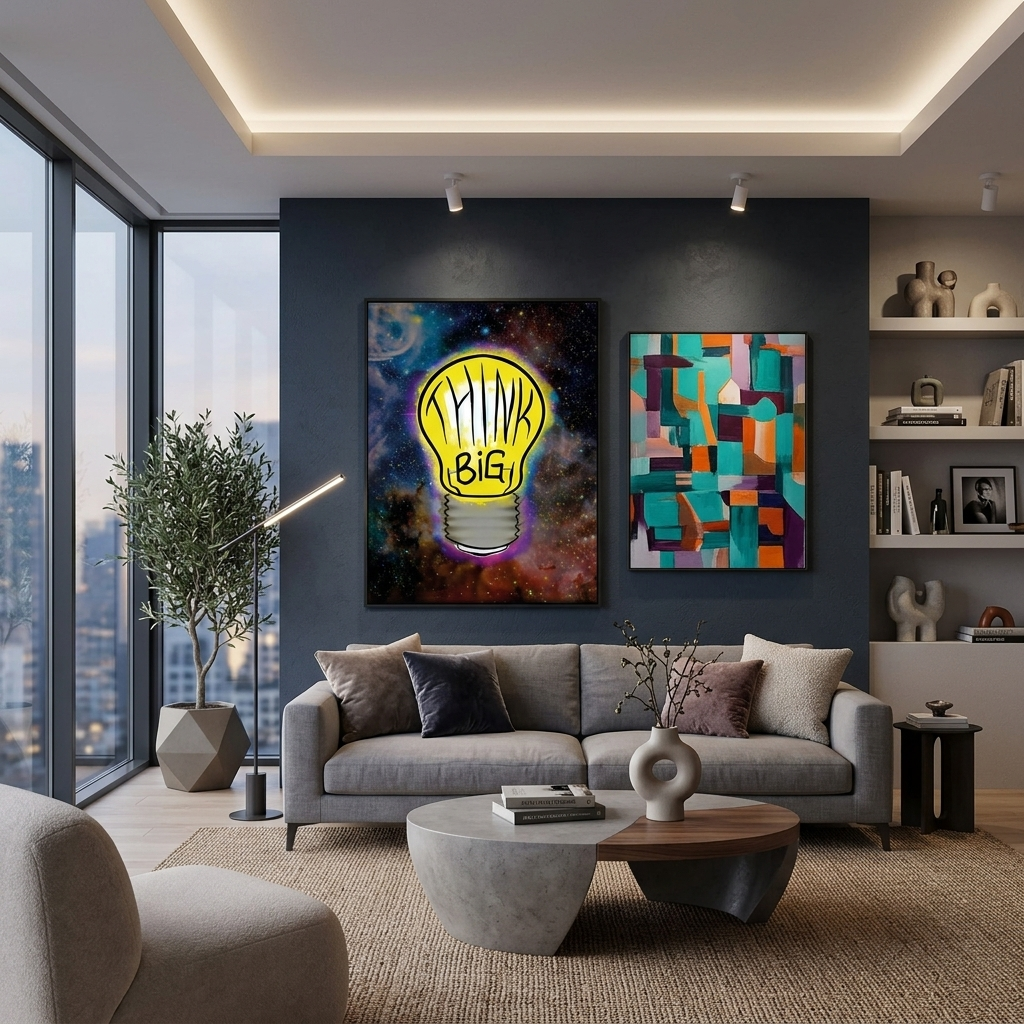 A light bulb with lettering on a starry background Motivational Canvas Wall Art Print