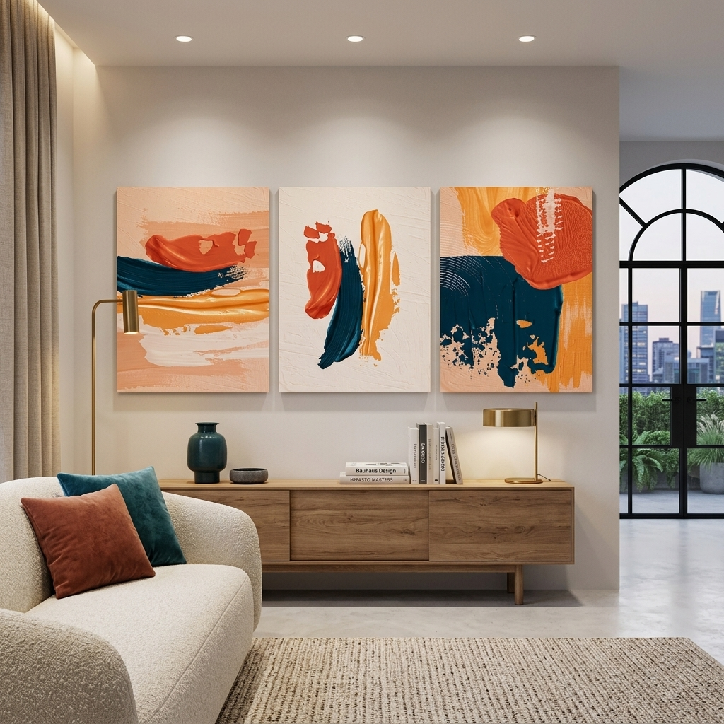Modular orange and blue abstract Multi Panel Canvas Wall Art Print