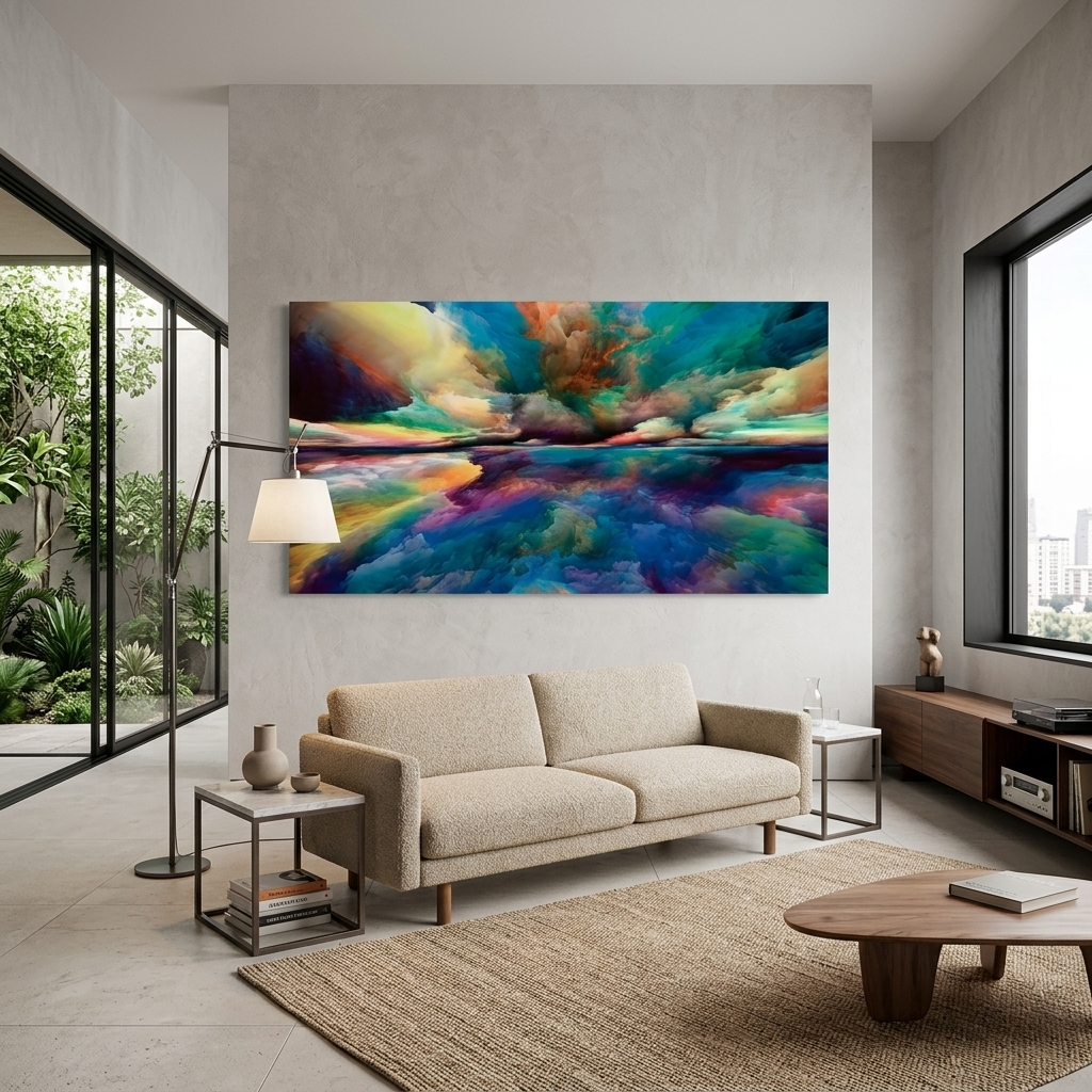 Cloud abstract in blue yellow orange colors Abstraction Canvas Wall Art Print