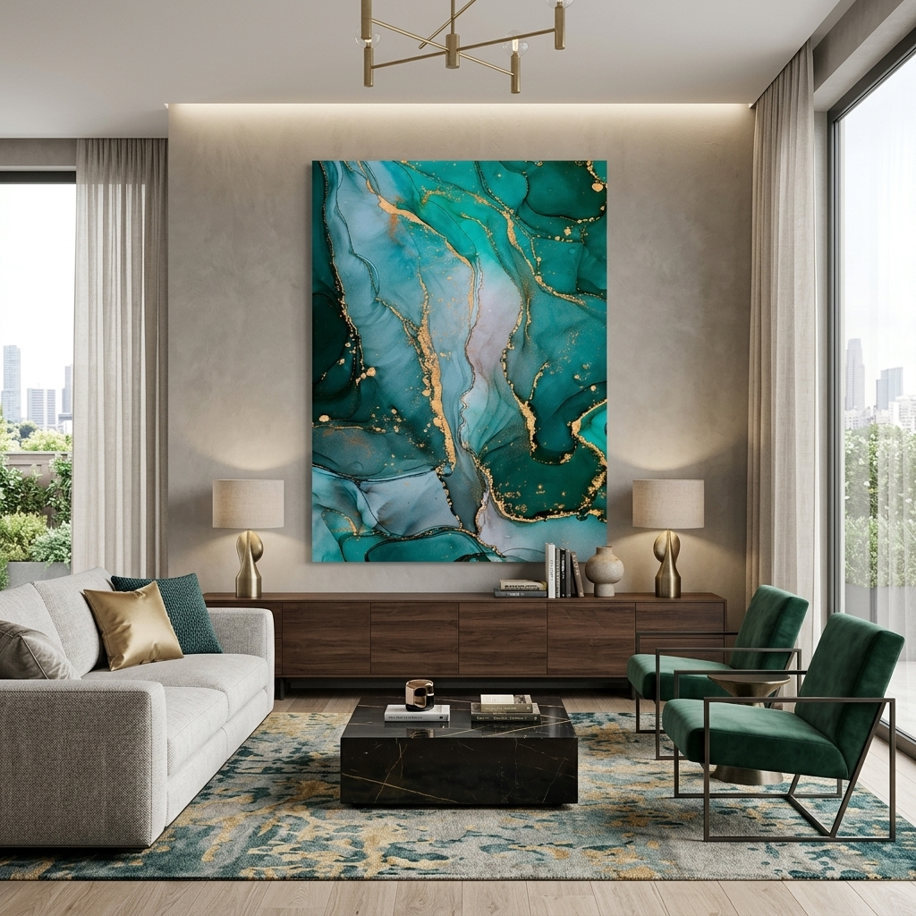 Green-gold Abstraction Canvas Wall Art Print
