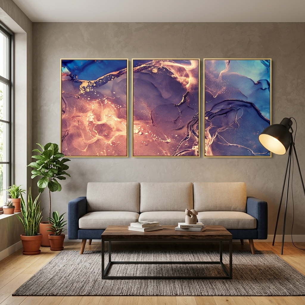 Modular powder-blue abstract Multi Panel Canvas Wall Art Print
