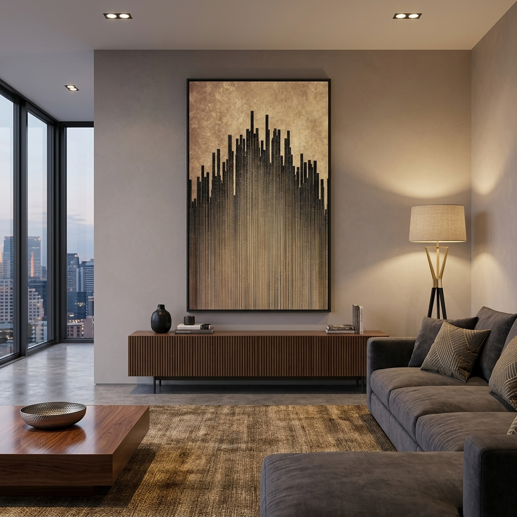 Dark vertical lines on a gold background Abstraction Canvas Wall Art Print