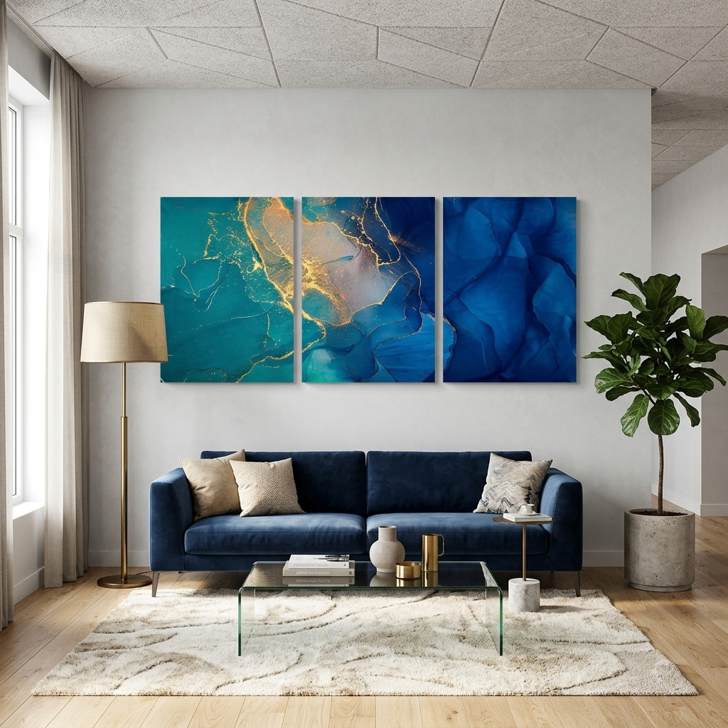 Modular blue-green abstract Multi Panel Canvas Wall Art Print