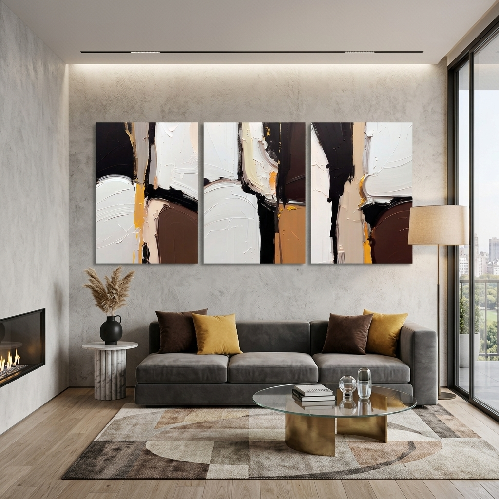 Modular abstraction in white black and brown Multi Panel Canvas Wall Art Print