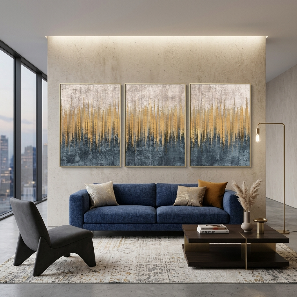 Modular abstract beige and gray with gold Multi Panel Canvas Wall Art Print