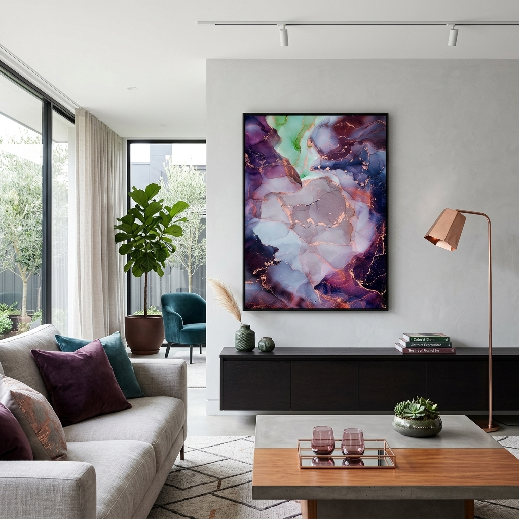 Dark blue with gold elements Abstraction Canvas Wall Art Print