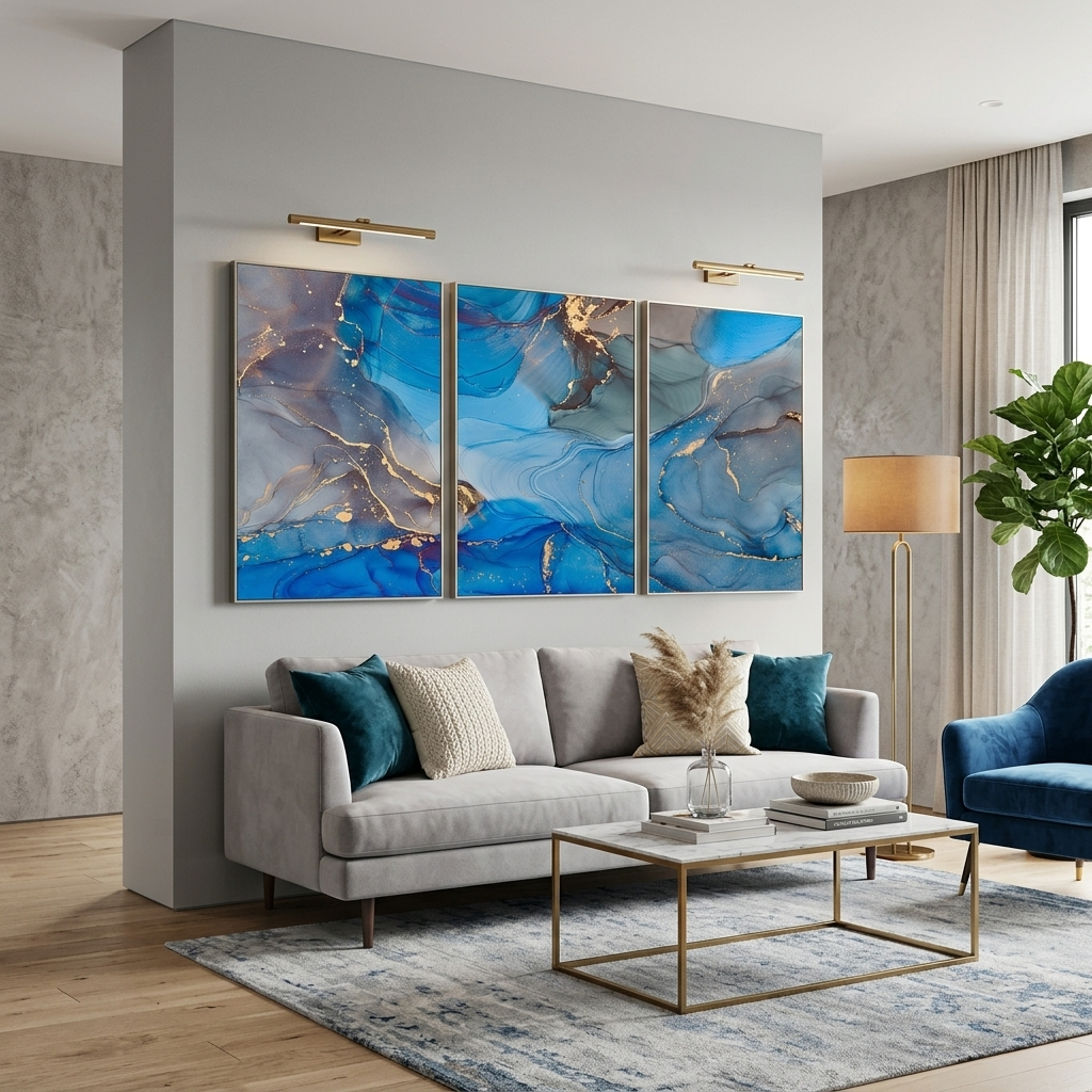 Modular gray-blue abstract Multi Panel Canvas Wall Art Print